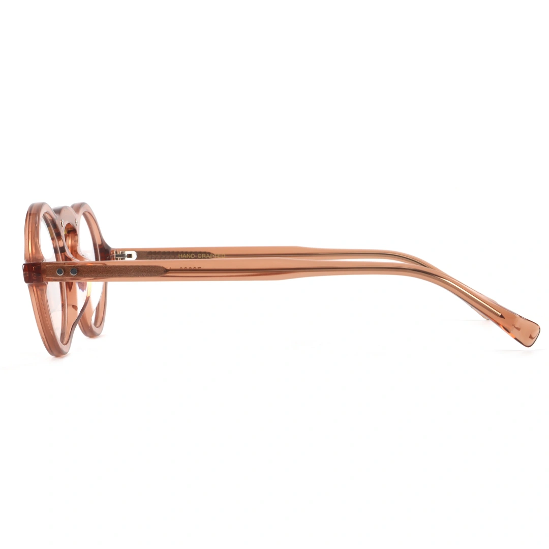 Side view of Inse vintage round acetate eyeglasses RA0142306 in brown