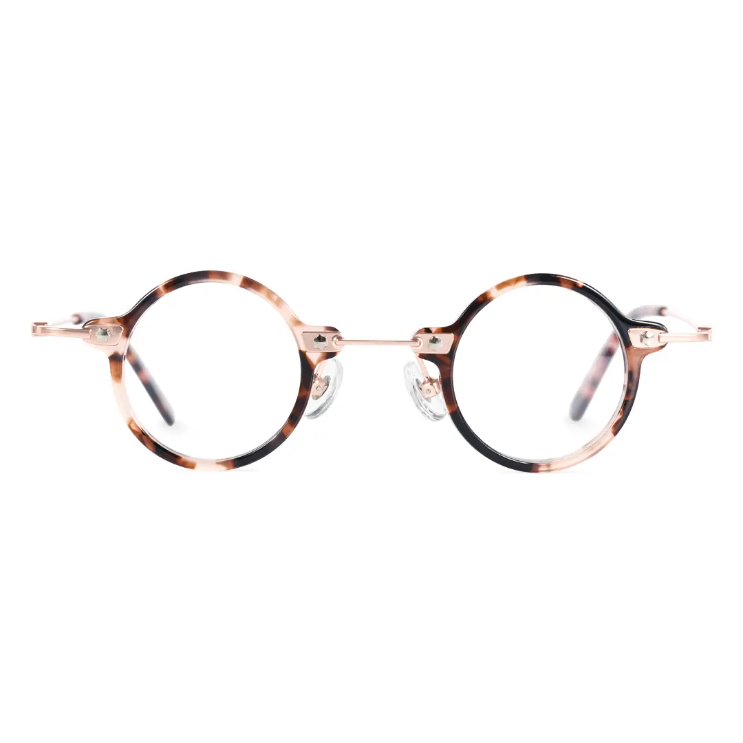 Front view of jeremy round acetate eyeglasses ra0142402 in tortoise