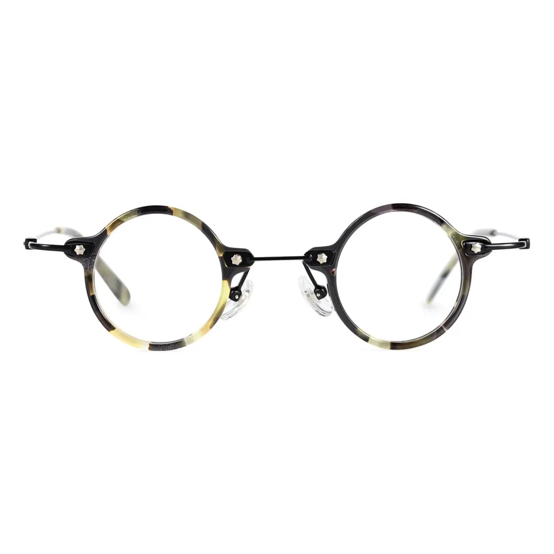 Front view of Jeremy steampunk round acetate eyeglasses RA0142402 in yellow tortoise