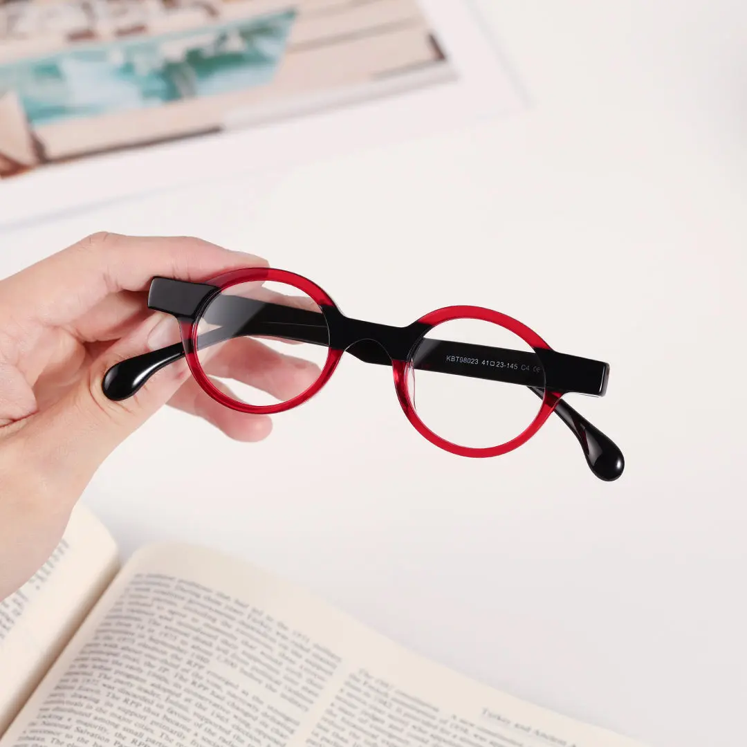 Scene view of Ginger vintage round acetate eyeglasses RA0152302 in red