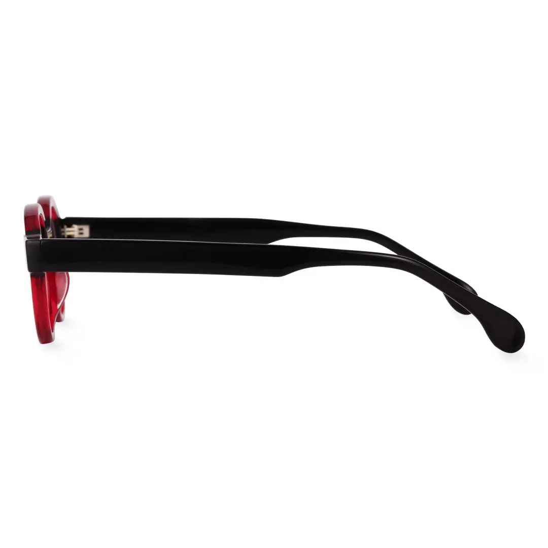 Side view of Ginger vintage round acetate eyeglasses in red. SPU: RA0152302