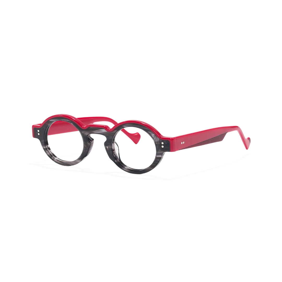 Angle view of Final colorful round acetate eyeglasses RA0152406 in black