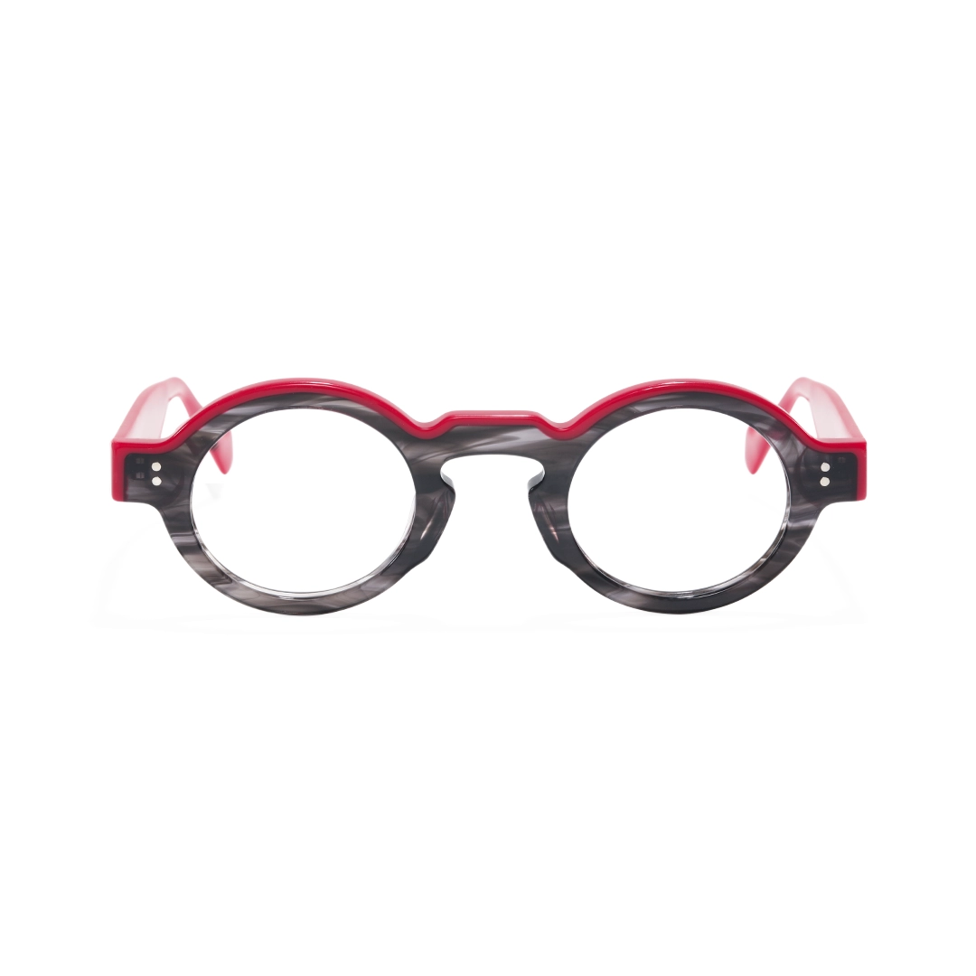 Front view of Final colorful round acetate eyeglasses RA0152406 in black