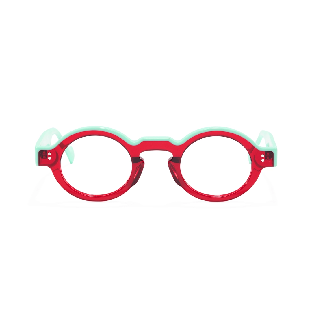 Front view of Final colorful round acetate eyeglasses RA0152406 in red