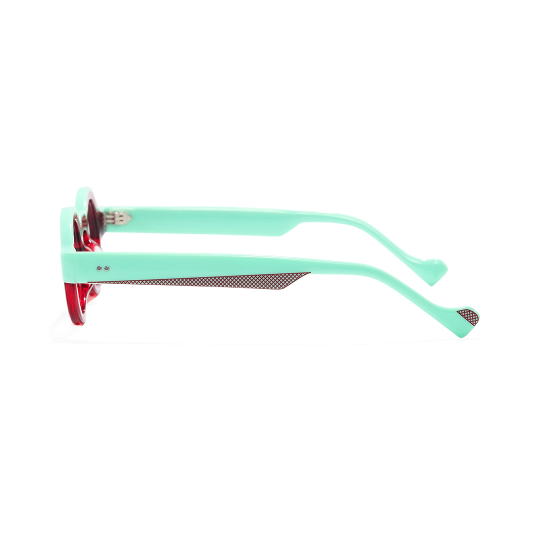 Side view of Final colorful round acetate eyeglasses RA0152406 in red