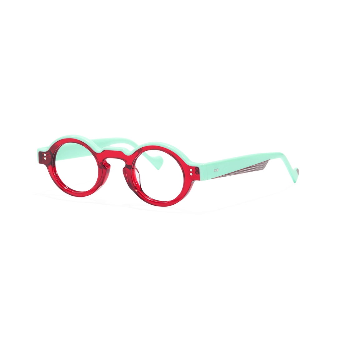 Angle view of Final round acetate eyeglasses RA0152406 in red