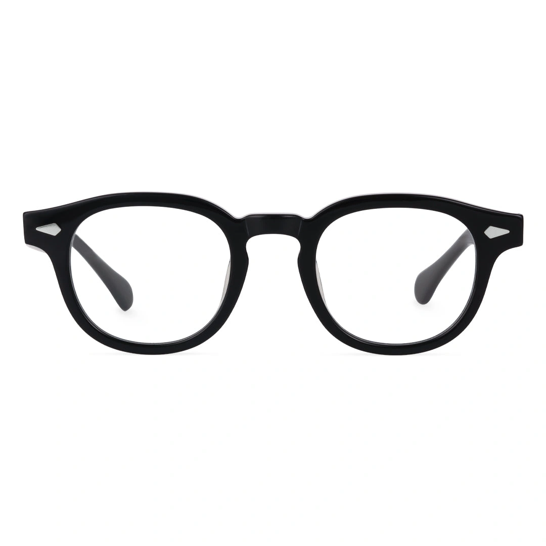 Front view of Lechon round acetate eyeglasses RA0152411 in black
