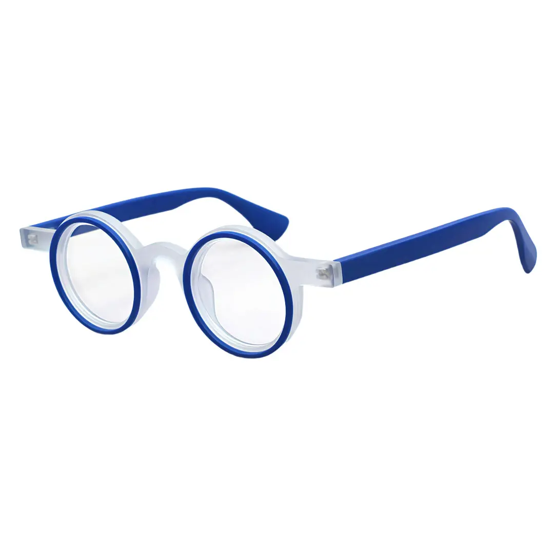 Angle view of Jase round acetate eyeglasses RA0162406 in blue