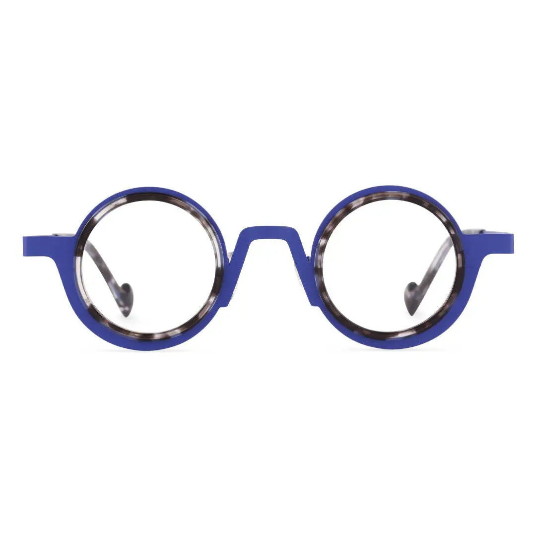 Front view of Balze round acetate eyeglasses RA0162408 in blue