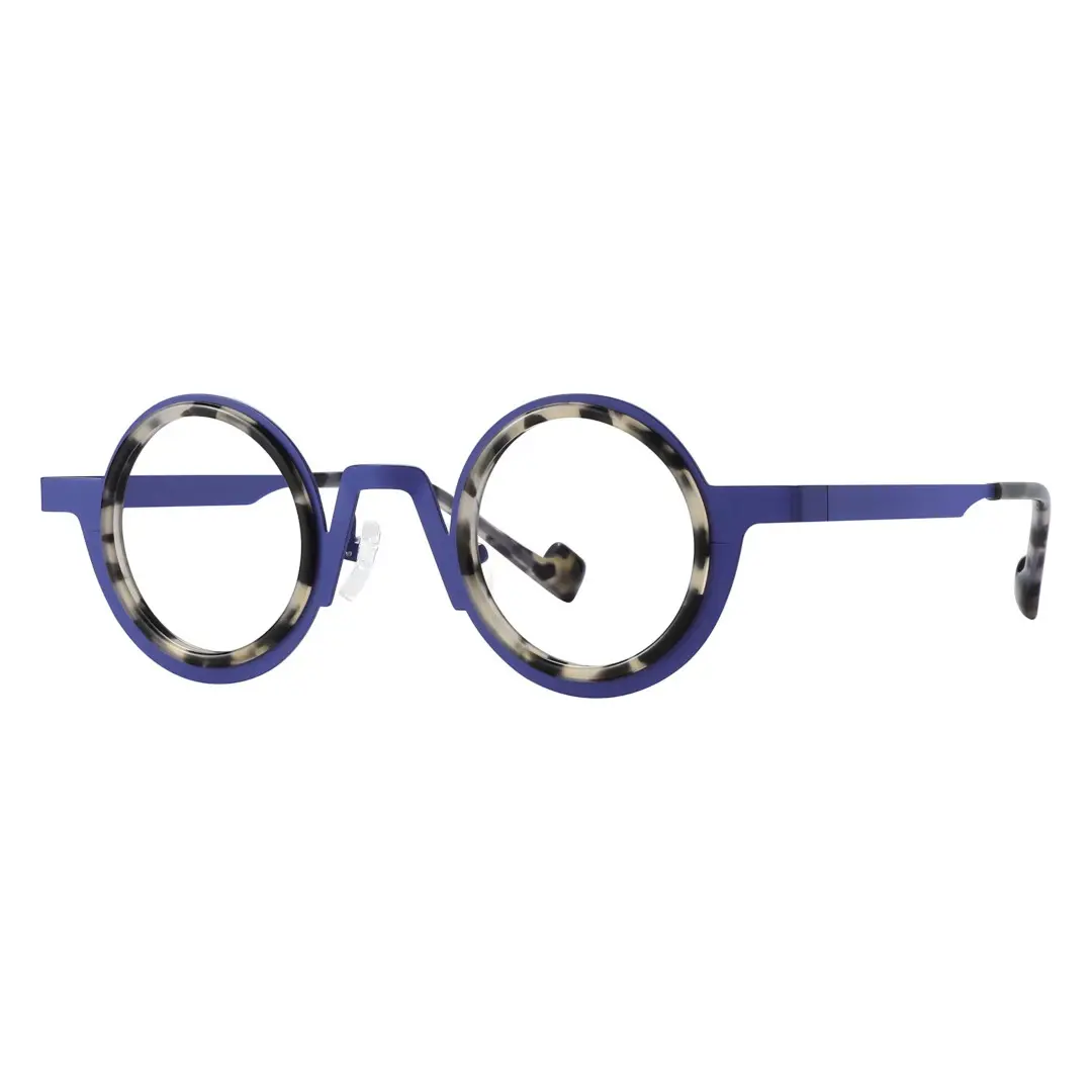 Angle view of Balze vintage round acetate eyeglasses RA0162408 in blue