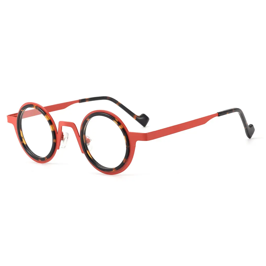Angle view of Balze vintage round acetate eyeglasses RA0162408 in red