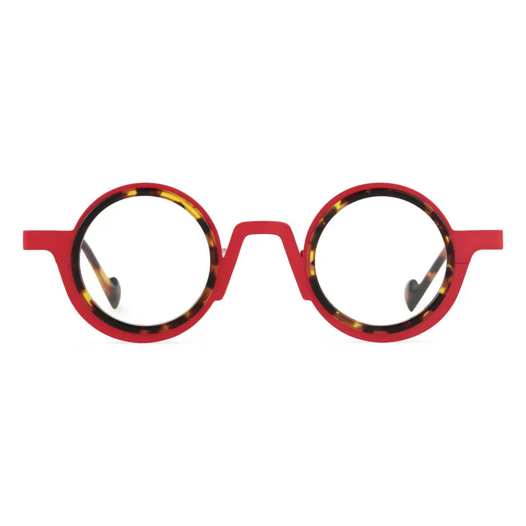 Front view of Balze vintage round acetate eyeglasses RA0162408 in red