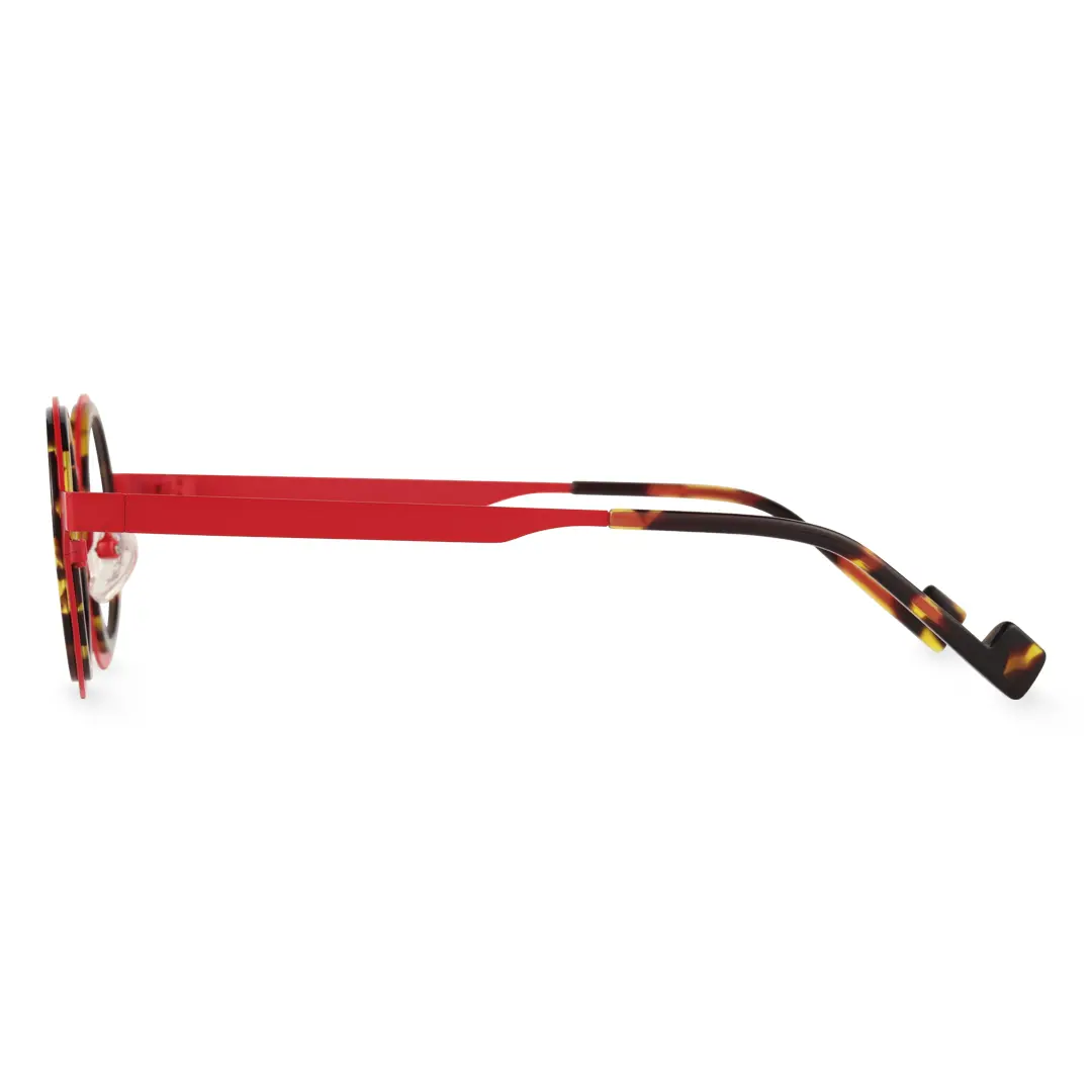 Side view of Balze vintage round acetate eyeglasses RA0162408 in red