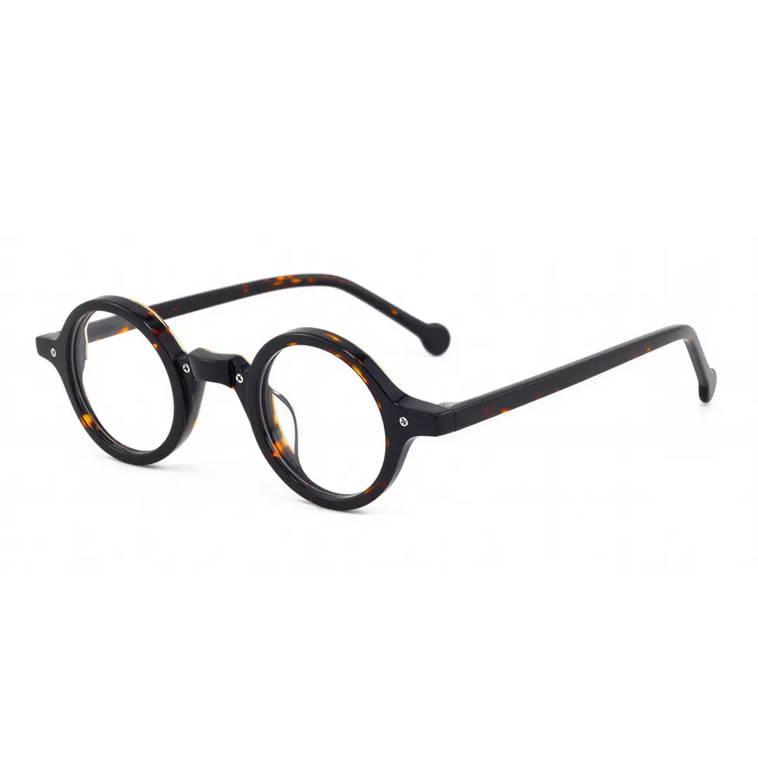 Angle view of Tartan round acetate eyeglasses RA0182302 in tortoise