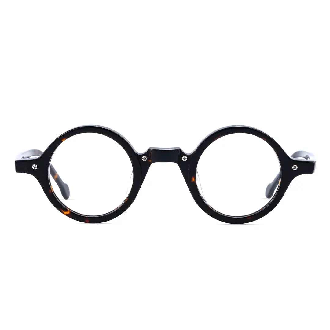 Front view of Tartan vintage round acetate eyeglasses RA0182302 in tortoise