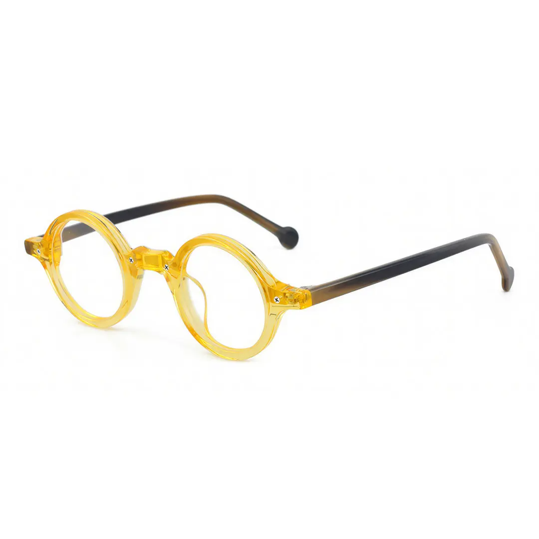 Angle view of Tartan vintage round acetate eyeglasses in yellow. SPU: RA0182302