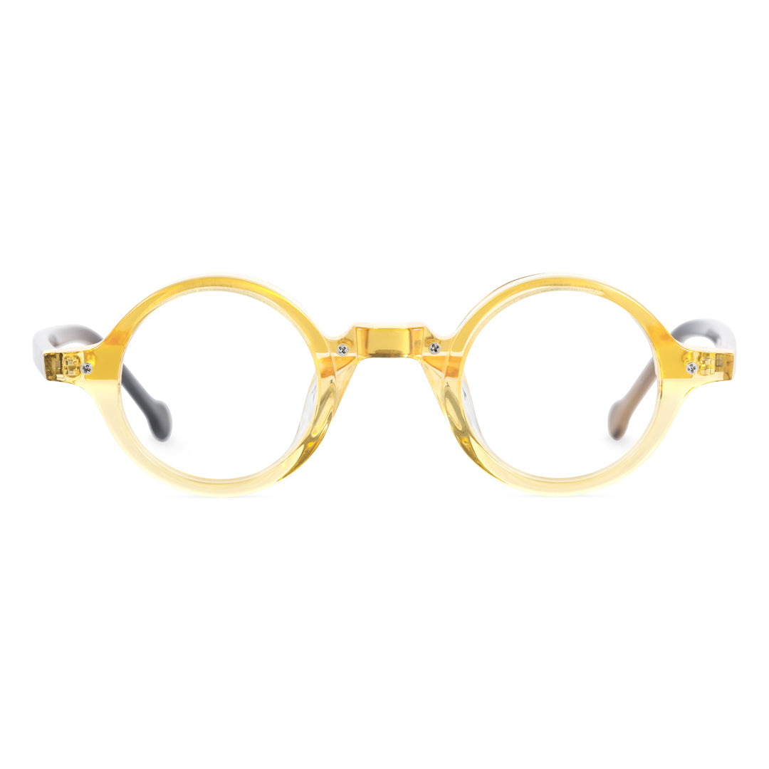 Front view of Tartan vintage round acetate eyeglasses RA0182302 in yellow