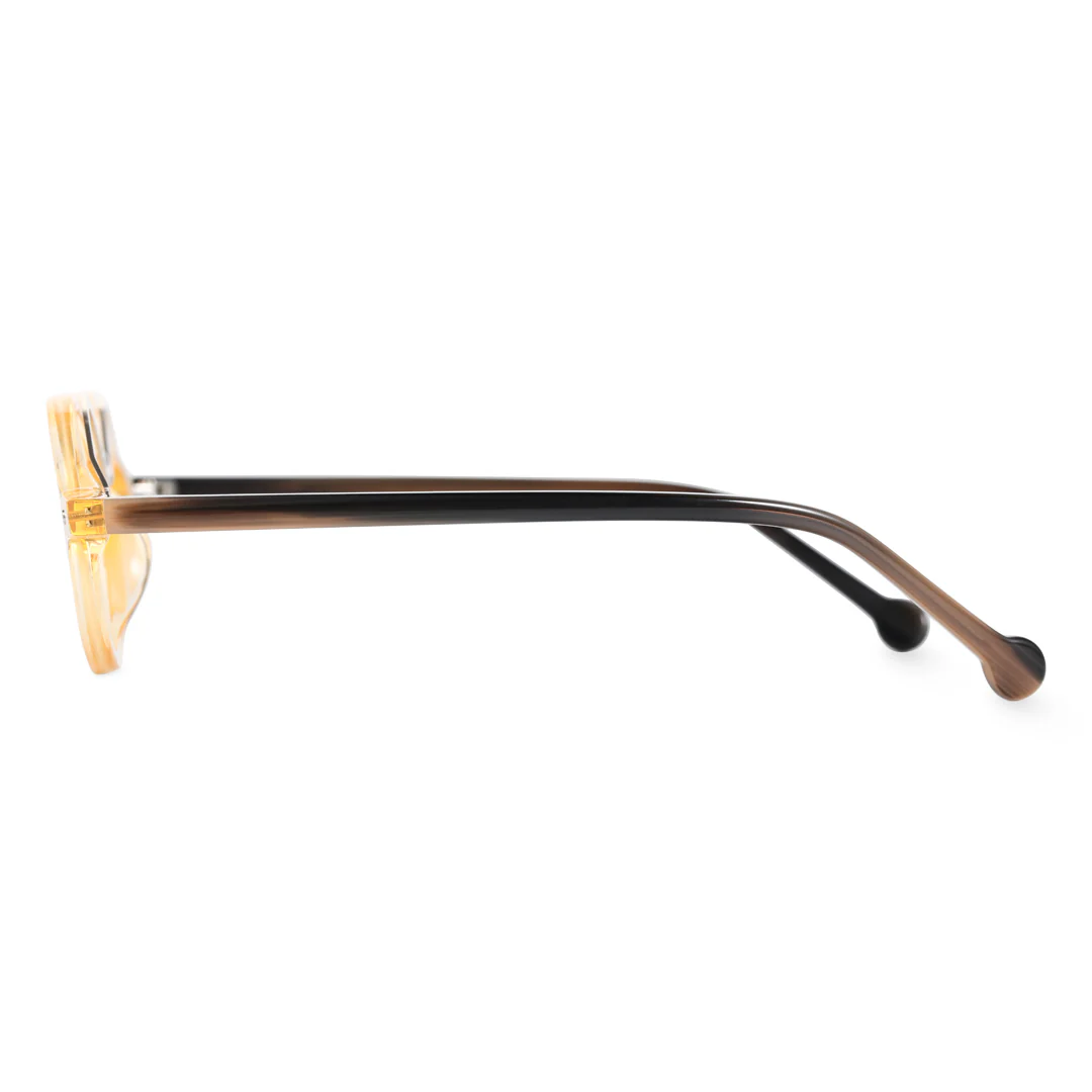 Side view of Tartan vintage round acetate eyeglasses in yellow. SPU: RA0182302