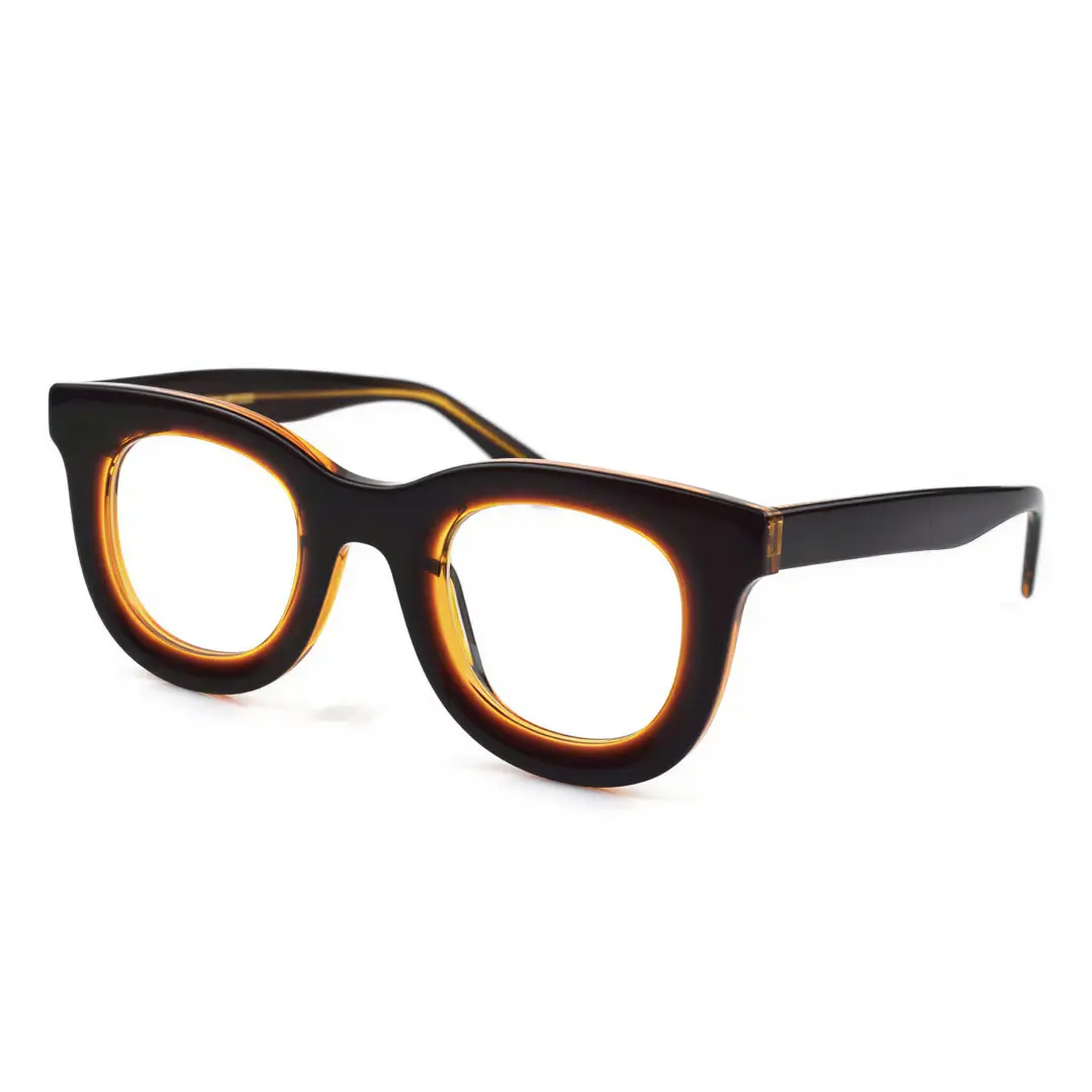 Angle view of Jax round acetate eyeglasses RA0182406 in brown