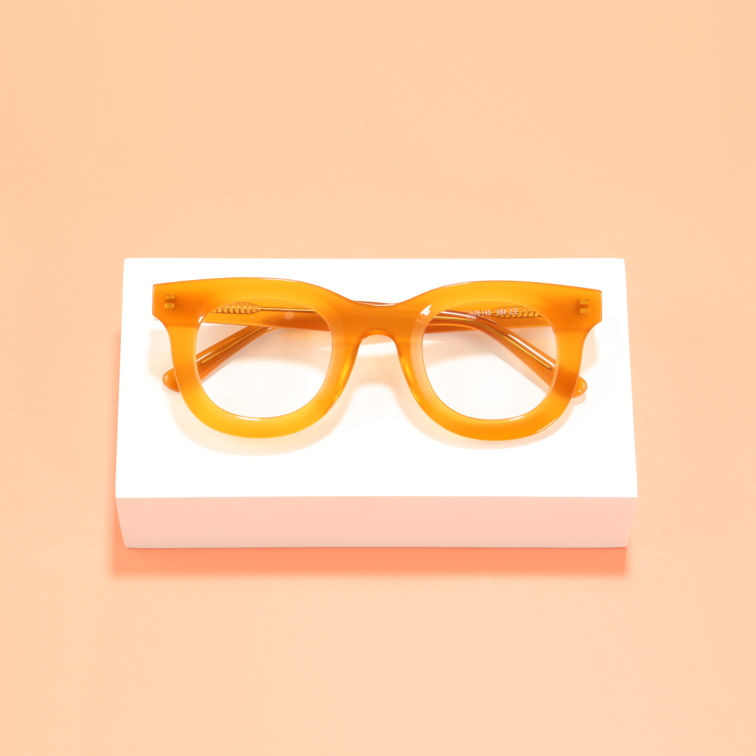 Scene close-up view of Jax round acetate eyeglasses RA0182406 in yellow