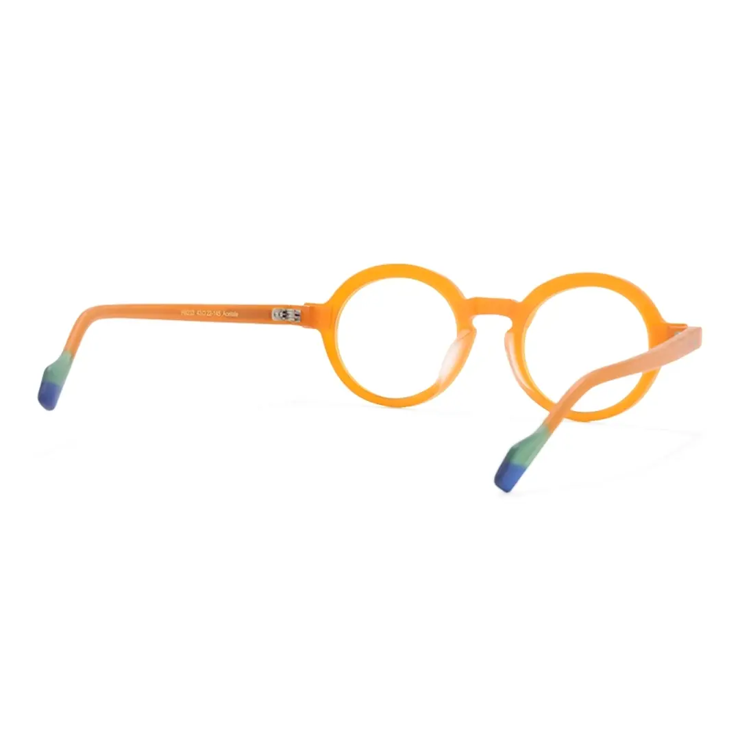 Back view of Bhoe colorful round acetate eyeglasses RA0182408 in orange