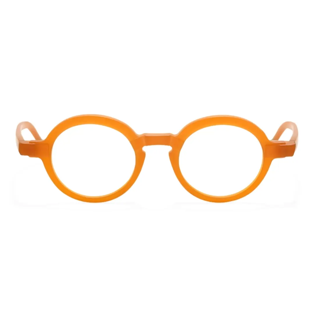 Front view of Bhoe colorful round acetate eyeglasses RA0182408 in orange