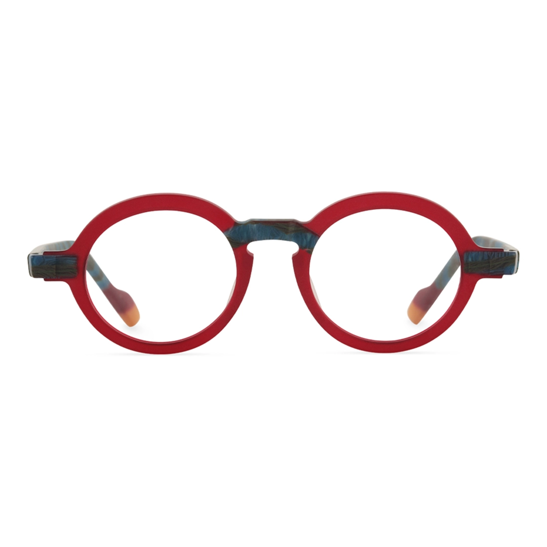Front view of Bhoe colorful round acetate eyeglasses RA0182408 in red