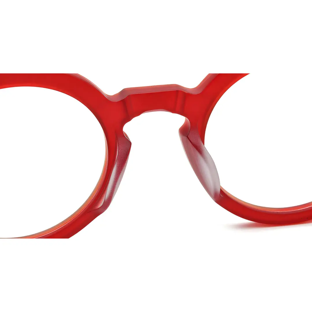 Integrated nose pad detail of Bhoe colorful round acetate eyeglasses RA0182408 in red