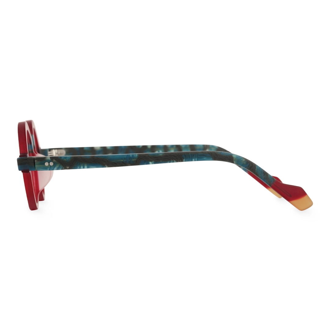 Side view of Bhoe colorful round acetate eyeglasses RA0182408 in red