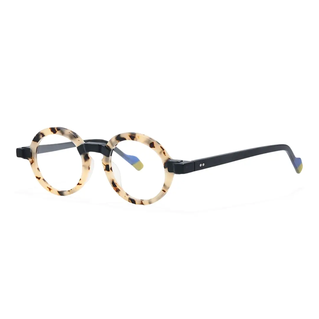 Angle view of Bhoe colorful round acetate eyeglasses RA0182408 in tortoise