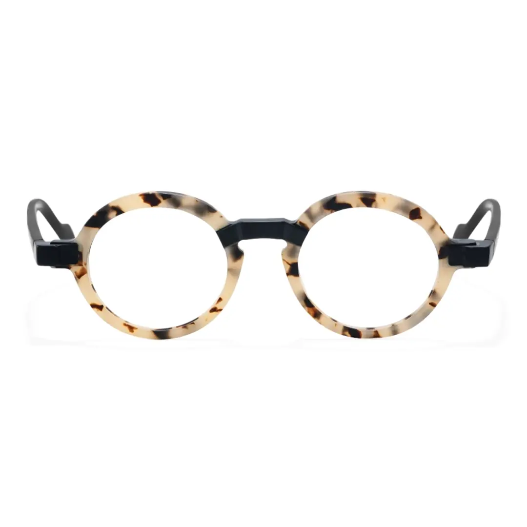 Front view of Bhoe colorful round acetate eyeglasses RA0182408 in tortoise