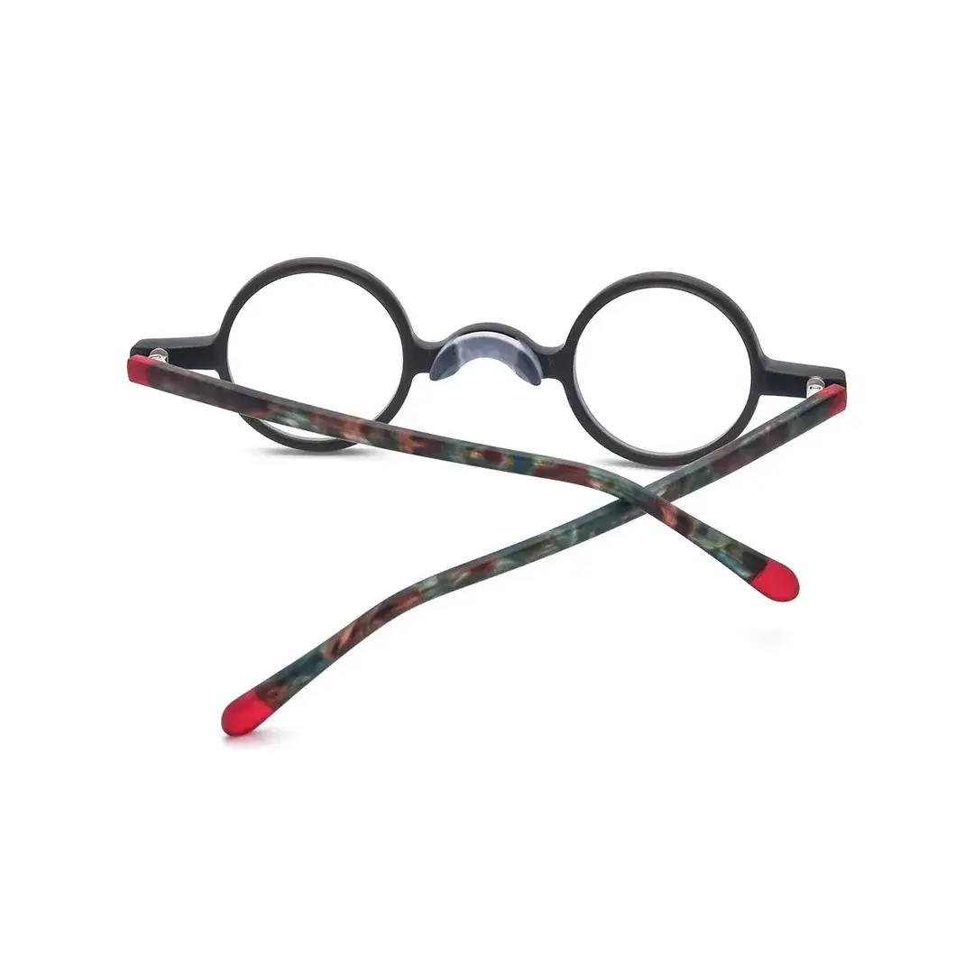 Back folded view of Gem round acetate eyeglasses RA0202310 in black