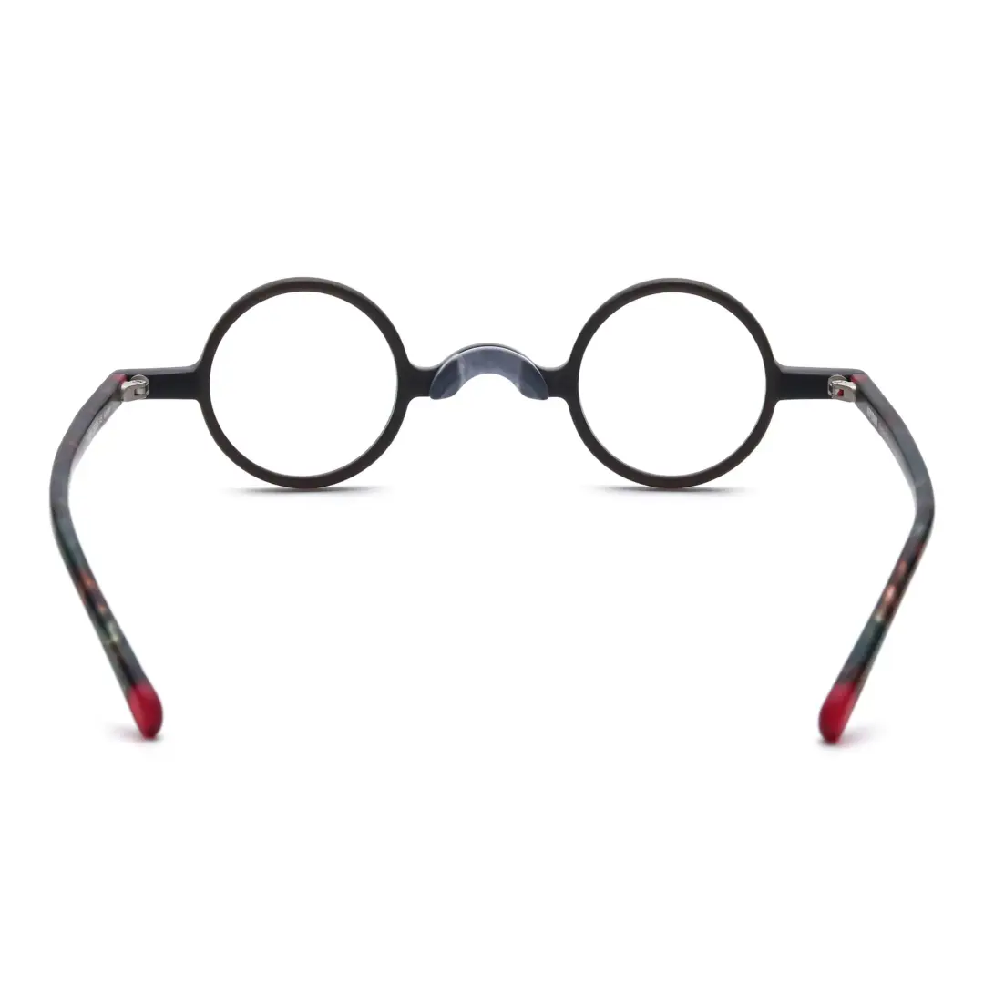 Back view of Gem round acetate eyeglasses RA0202310 in black