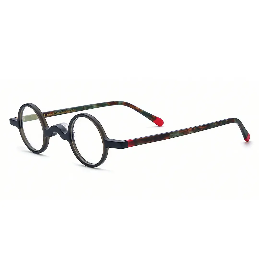 Angle view of Gem vintage round acetate eyeglasses in black. SPU: RA0202310