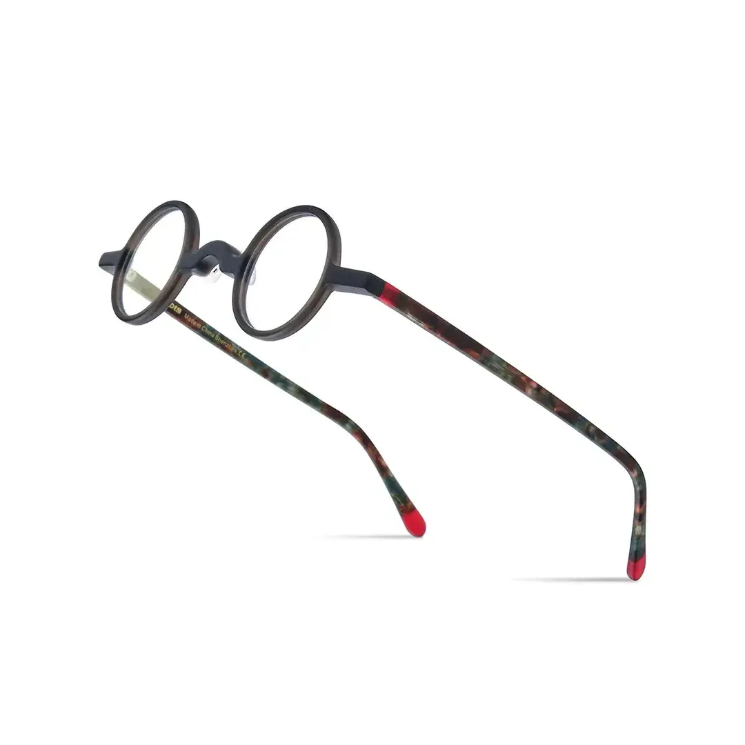 Frame detail view of Gem vintage round acetate eyeglasses in black. SPU: RA0202310