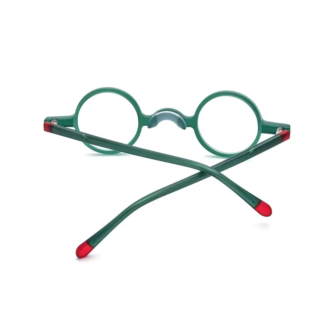 Back folded view of Gem round acetate eyeglasses RA0202310 in green