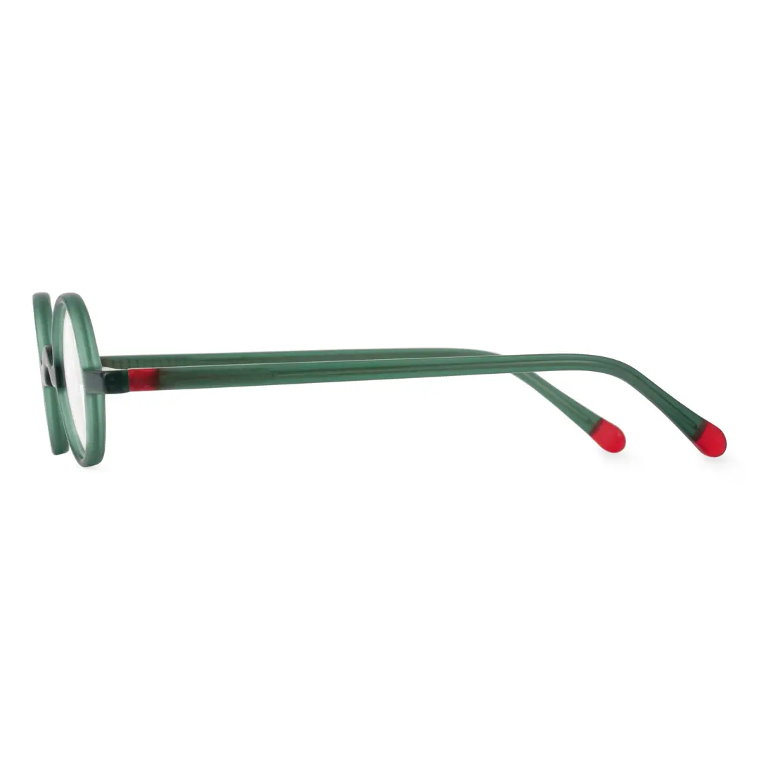 Side view of Gem round acetate eyeglasses RA0202310 in green