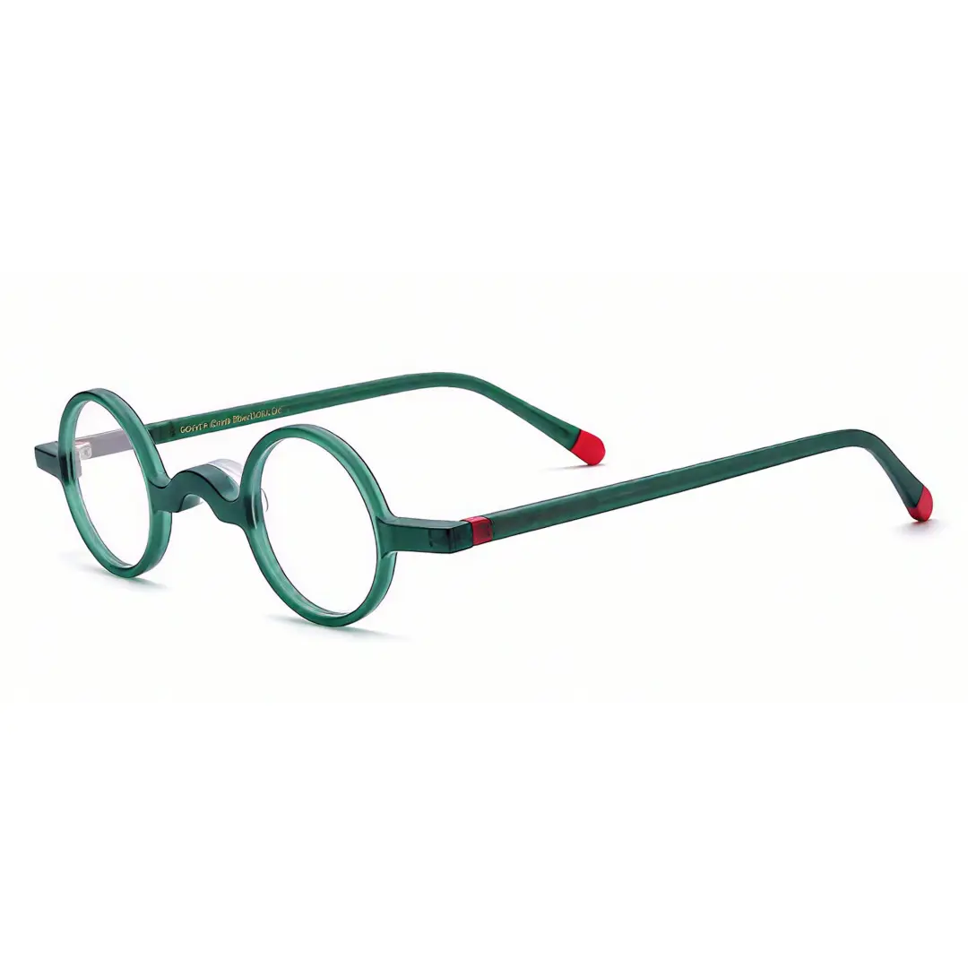 Angle view of Gem vintage round acetate eyeglasses in green. SPU: RA0202310