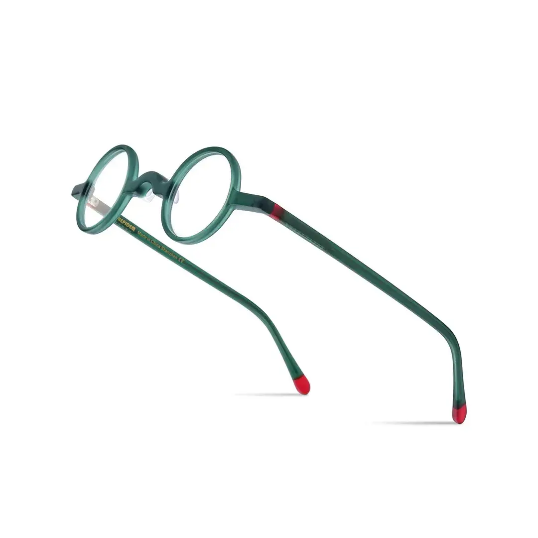 Frame detail view of Gem vintage round acetate eyeglasses in green. SPU: RA0202310