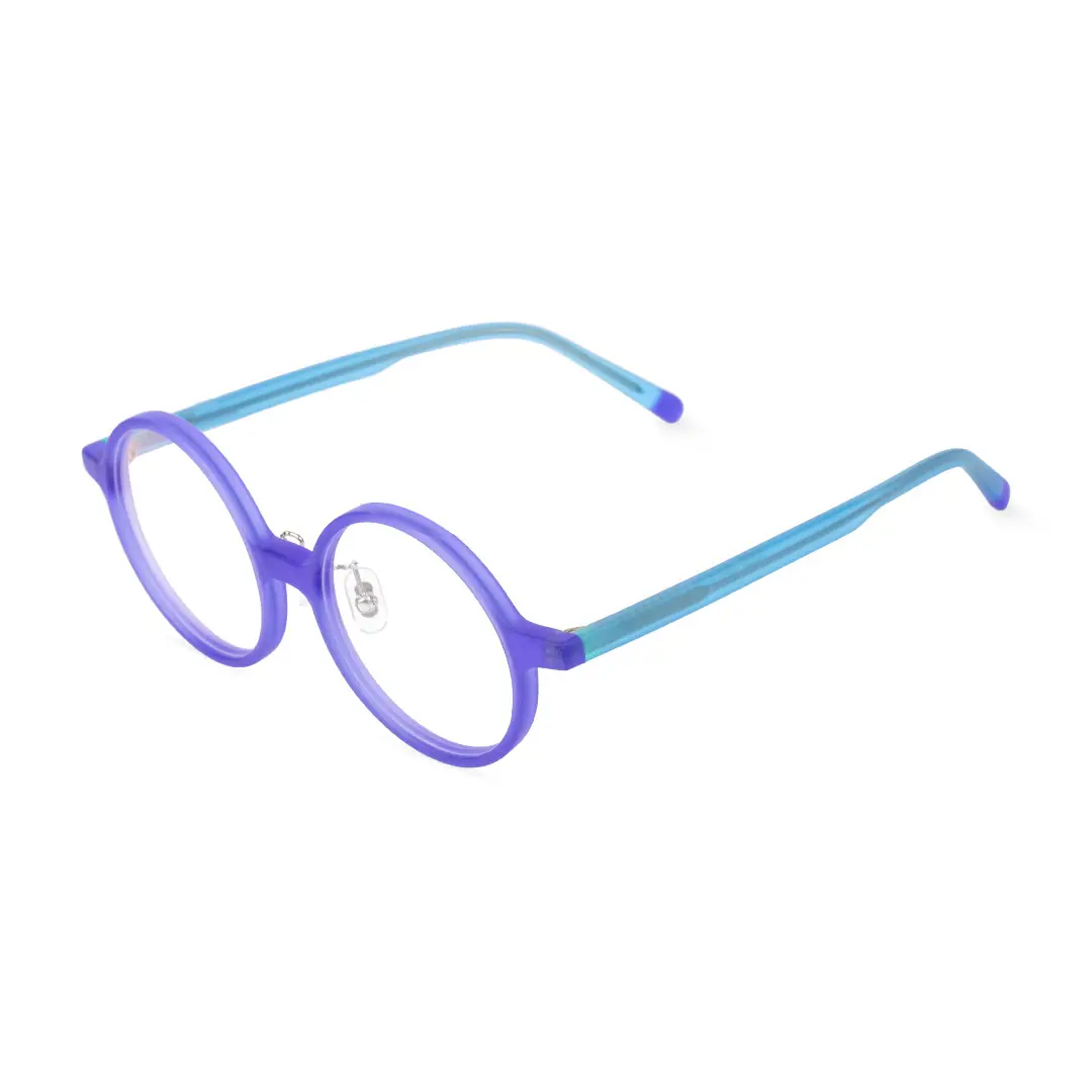 Angle view of Stars round acetate eyeglasses RA0222310 in purple