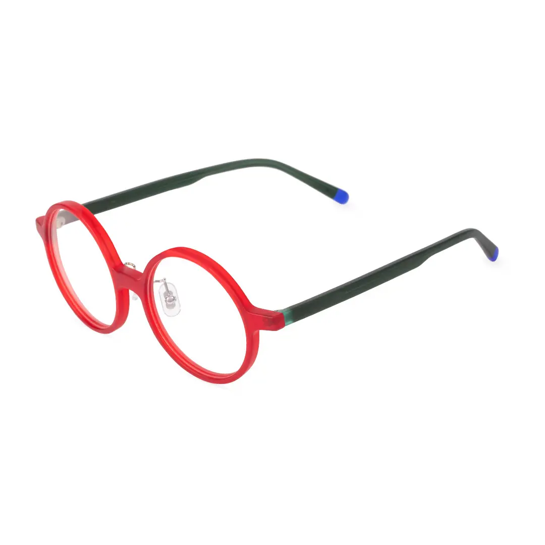 Angle view of Stars colorful round acetate eyeglasses in red. SPU: RA0222310