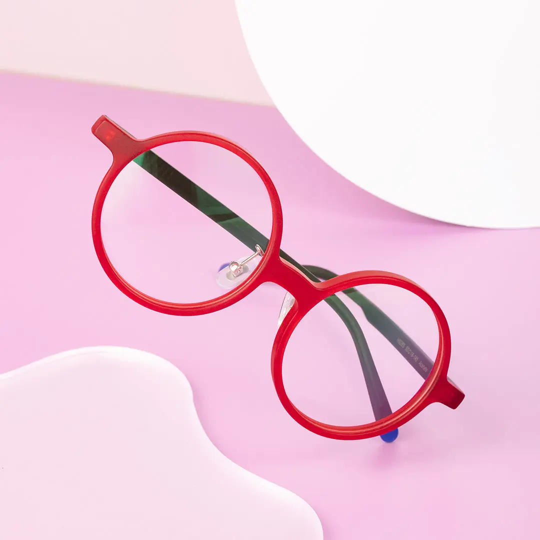Scene view of Stars colorful round acetate eyeglasses in red. SPU: RA0222310