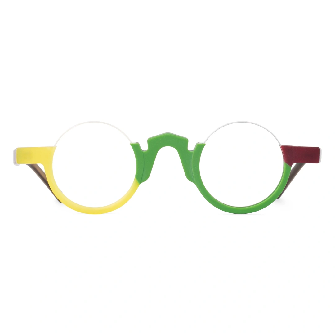 Front view of Cnc colorful round acetate eyeglasses RA0232310 in multicolor