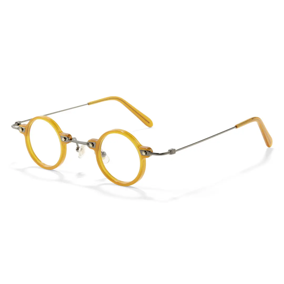 Angle view of Reliable steampunk round acetate eyeglasses RA0282411 in yellow