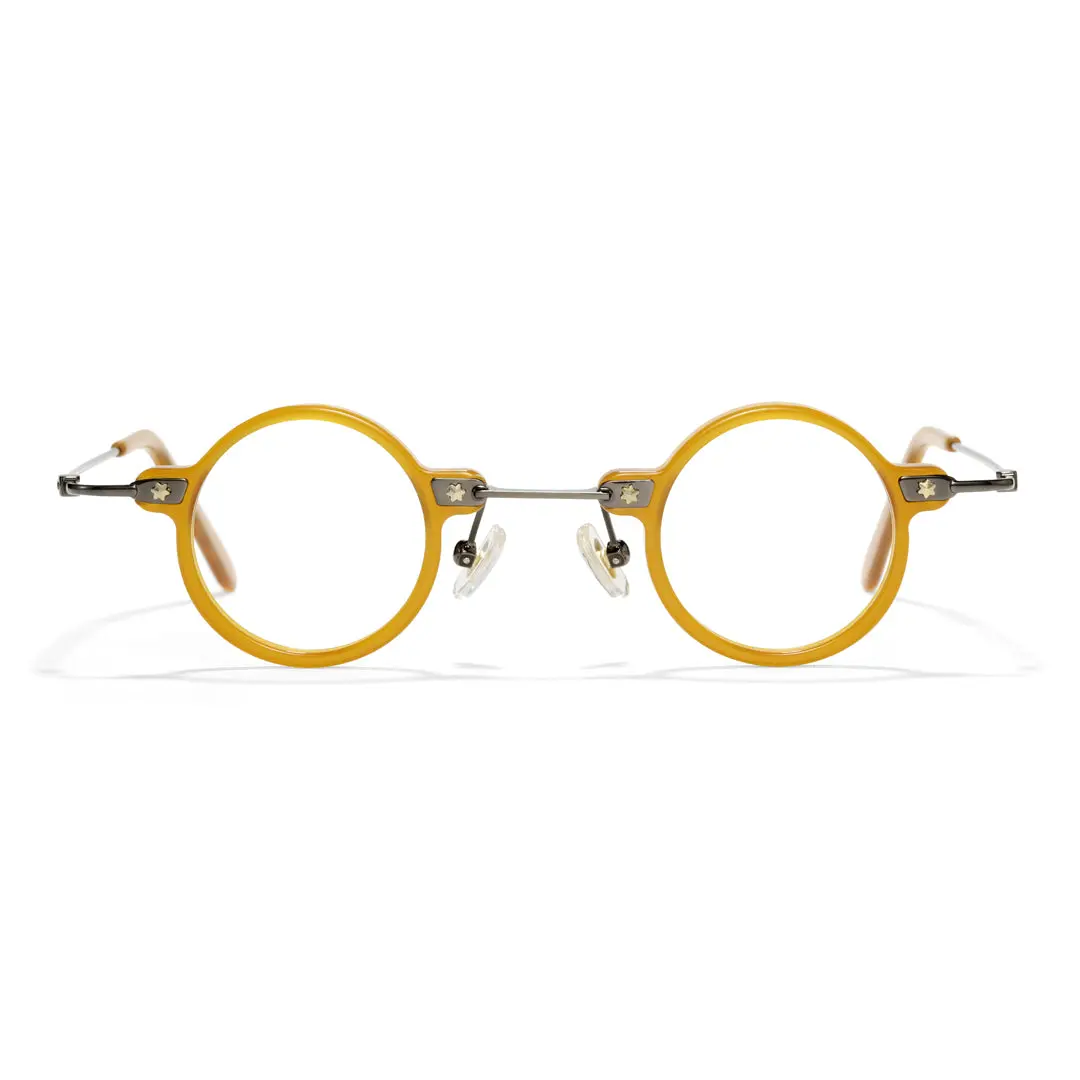 Front view of Reliable round acetate eyeglasses RA0282411 in yellow