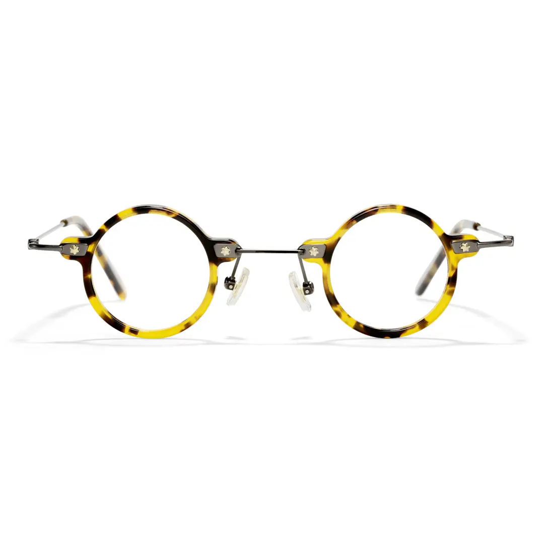 Front view of Reliable steampunk round acetate eyeglasses RA0282411 in yellow tortoise