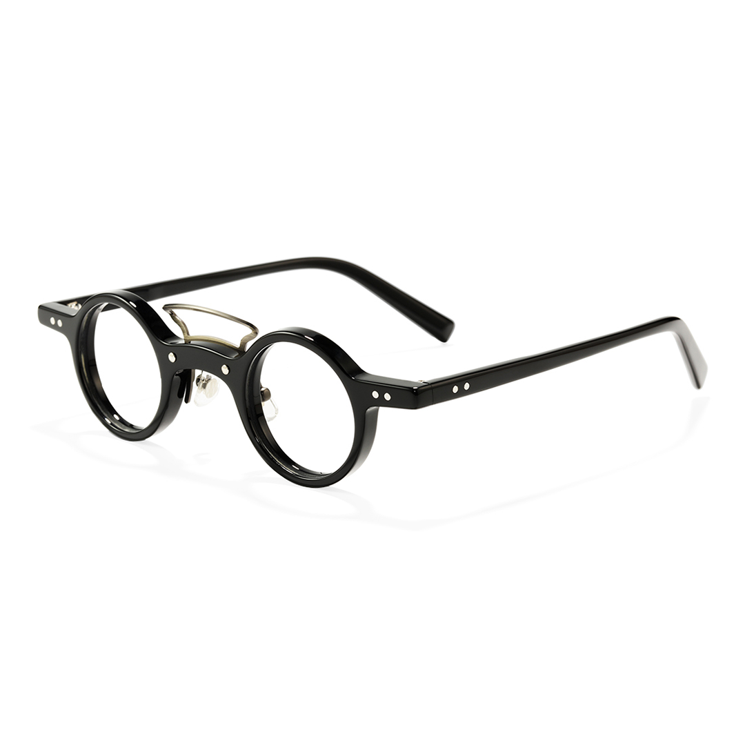 Angle view of Tero vintage round acetate eyeglasses RA0302310 in black