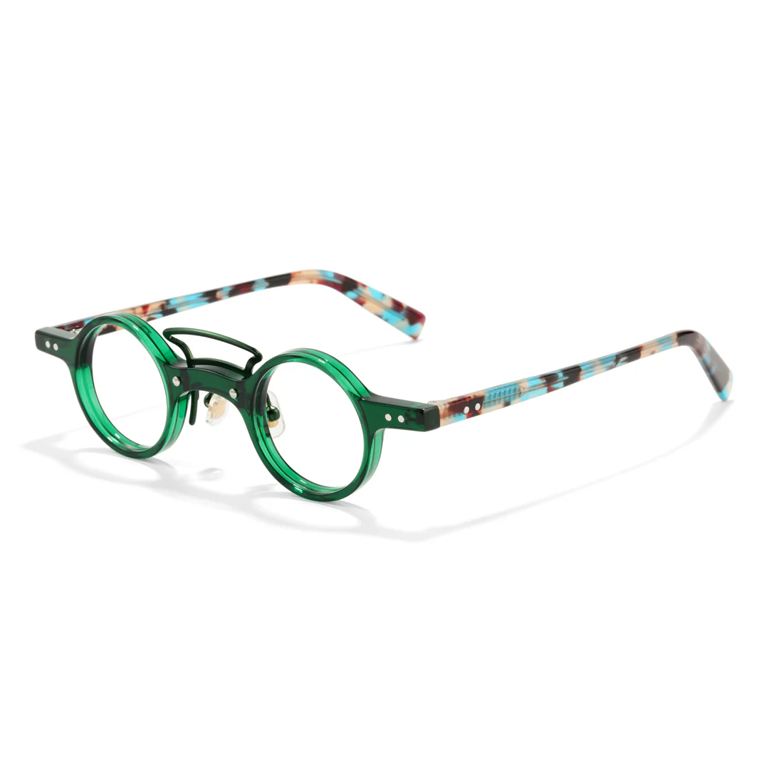 Angle view of Tero vintage round acetate eyeglasses RA0302310 in green