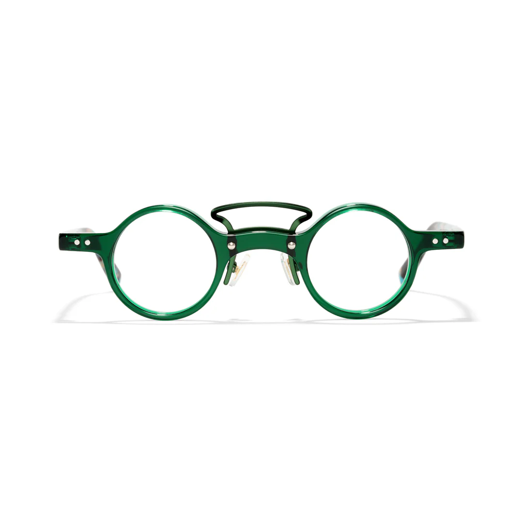 Front view of Tero vintage round acetate eyeglasses RA0302310 in green