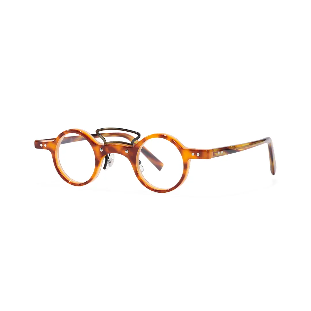 Angle view of Tero vintage round acetate eyeglasses RA0302310 in yellowtortoise